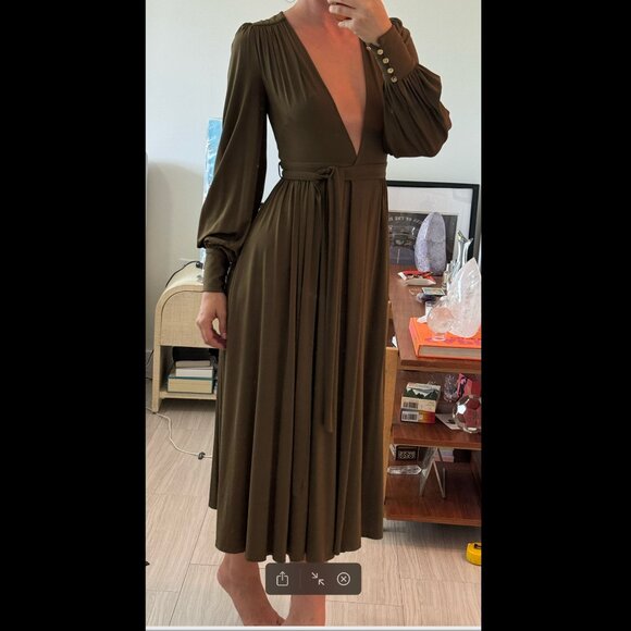 Zimmermann Deep V-Neck Olive Midi Dress - Picture 1 of 8